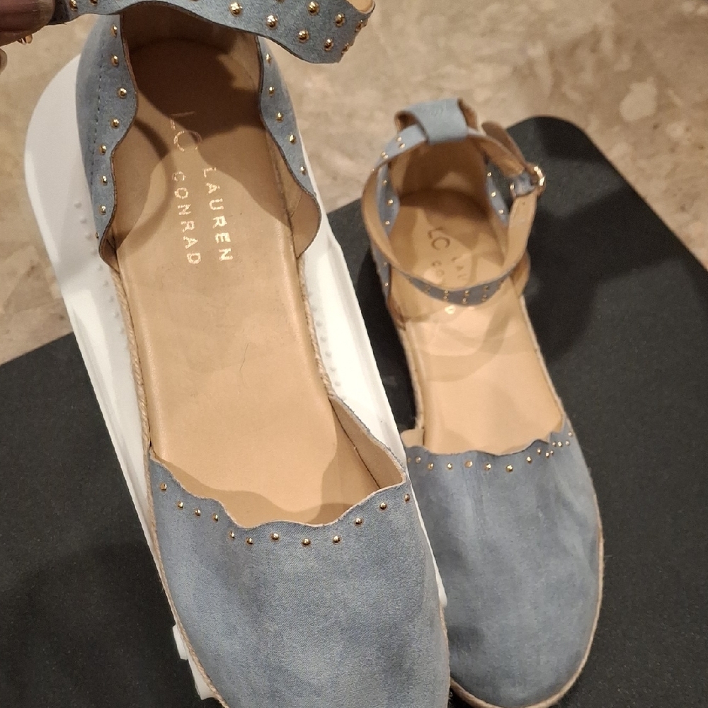 LC Lauren Conrad Light Blue Flats with Gold Accents